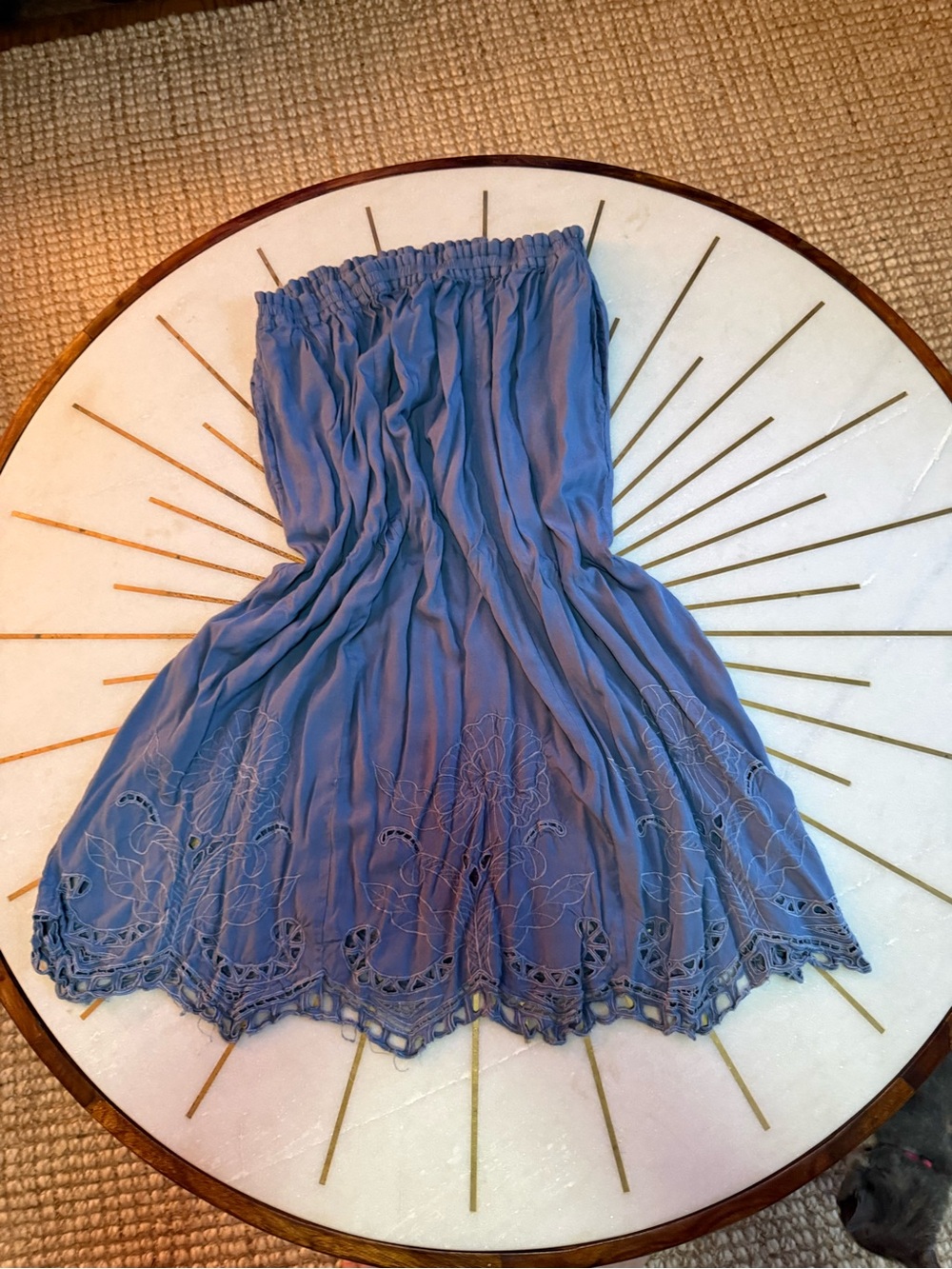 Jane Ashley Strapless Embroidered Blue Skirt